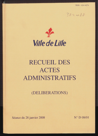 Délibérations, séance du 28 janvier 2008.