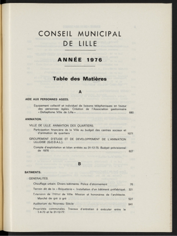 Table analytique 1976