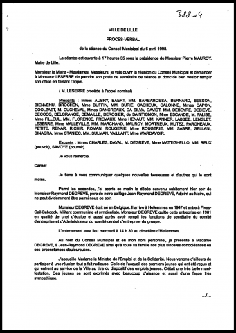 Conseil municipal du 6 avril 1998.