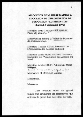 Inauguration de l'exposition "Autrement dit" à l'Hôtel de Ville. (Lille)