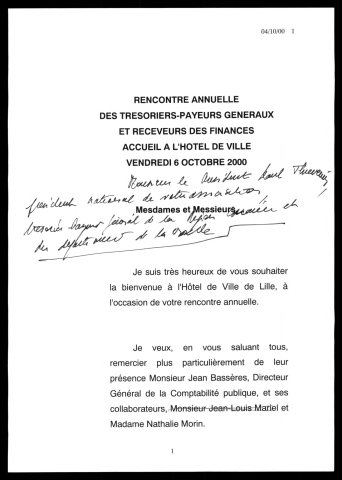 Rencontre annuelle des trésoriers payeurs généraux et receveurs des finances. (Lille)