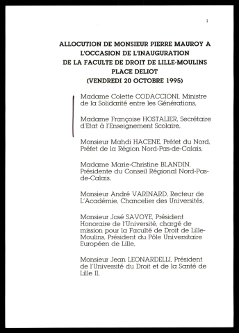 Inauguration de la faculté de Droit. (Lille)