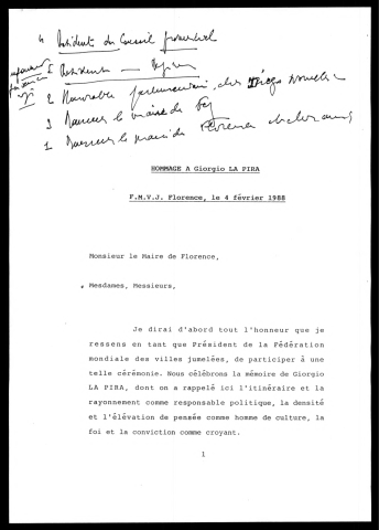 Hommage à Giorgio La Pira. (Florence - Italie)