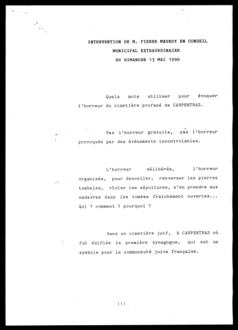 Conseil municipal extraordinaire sur les évènements de Carpentras. (Lille)