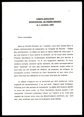 Comité Directeur du Parti Socialiste. (Lille)