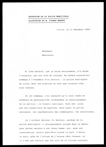 Réception de la police municipale. (Lille)