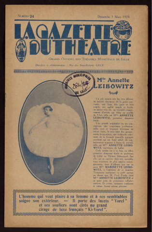 La gazette du théâtre, organe officiel des théâtres municipaux de Lille, n° 24, 03/03/1929.