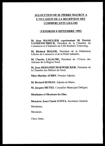 Réception des commerçants lillois. (Lille)