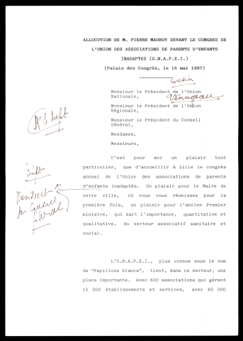 Congrès de l'Union des associations de parents d'enfants inadaptés (UNAPEI) (Lille)