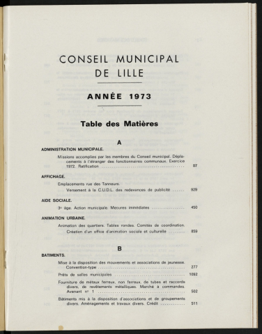 Table analytique 1973