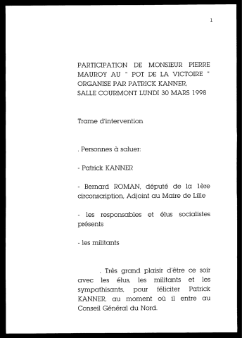 Pot de la victoire organisé par Patrick Kanner. (Lille)