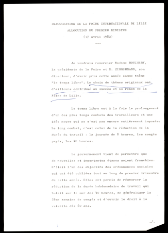 Inauguration de la foire internationale de Lille.