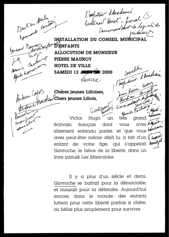 Inauguration du Conseil municipal des enfants. (Lille)