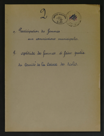 Aptitude des femmes à faire partie des commissions municipales.