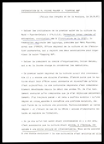 Inauguration du salon de la culture zapping 88. (Lille)