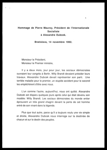 Obsèques d'Alexander Dubcek. (Bratislava - Slovaquie)