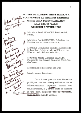 Tenue des premières assises de la décentralisation. (Lille)