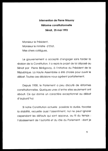 Projet de loi constitutionnelle au sénat. (Paris)