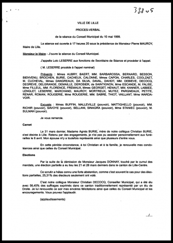 Conseil municipal du 10 mai 1999.