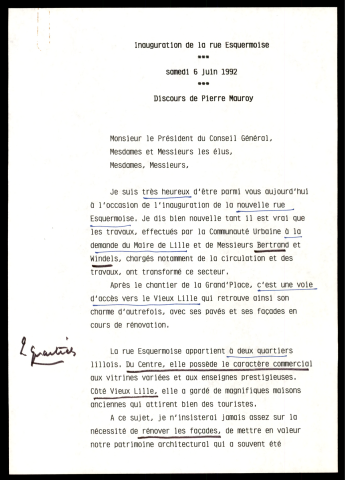 Inauguration de la rue Esquermoise. (Lille)
