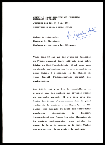Conseil d'administration des jeunesses musicales de France. (Lille)