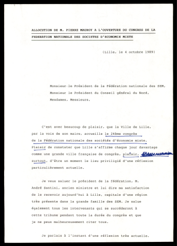 24ème Congrès national des Société d'économie mixte. (Lille)