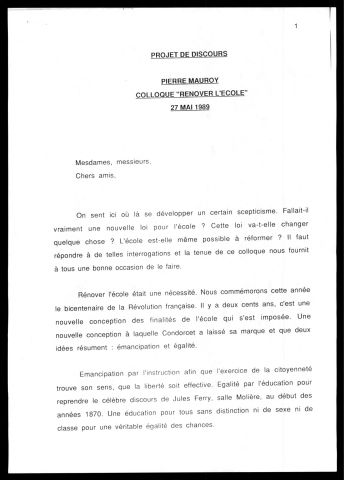 Colloque Rénover l'école. (Lille)