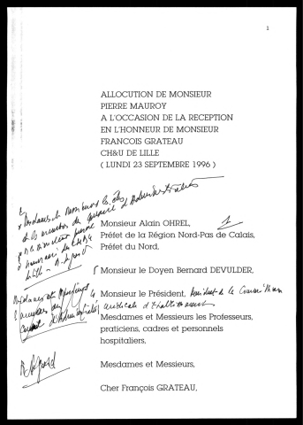 Réception en l'honneur de M. François GRATEAU (départ du directeur de CHRU de Lille). (Lille)