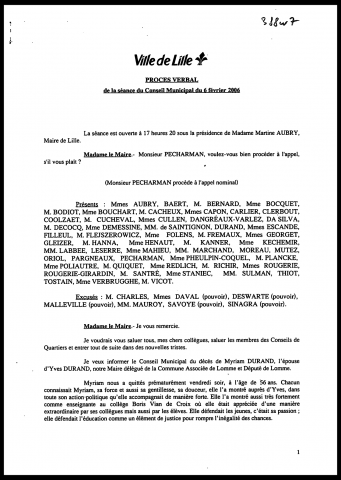 Conseil municipal du 6 février 2006.