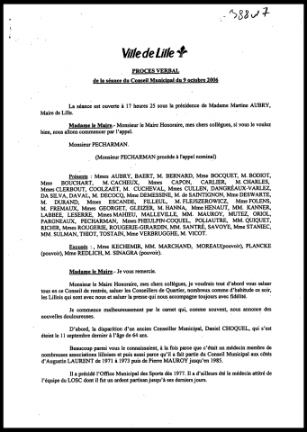 Conseil municipal du 9 octobre 2006.