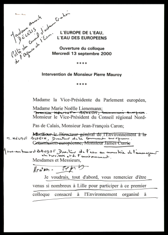 Ouverture du colloque L'Europe de l'eau, l'eau des européens. (Lille)