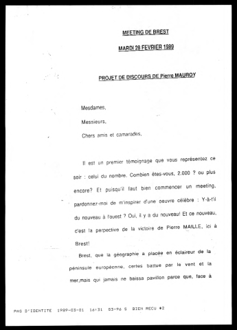 Meeting. (Brest, Tours)