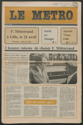 Le Métro .- 3 bonnes raisons de choisir F. Mitterand.