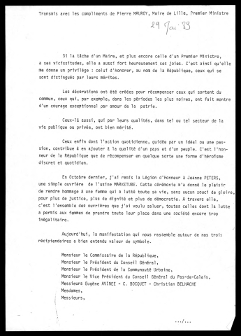 Remise de distinctions à Messieurs Eugène Avinée, Carlos Bocquet, Christian Belhache.