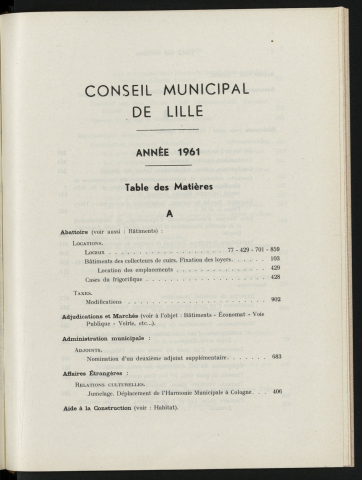 Table analytique 1961