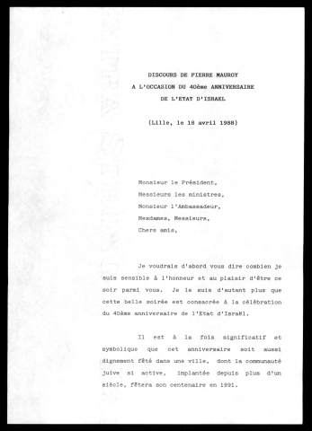 40ème anniversaire de l'Etat d'Israël. (Lille)