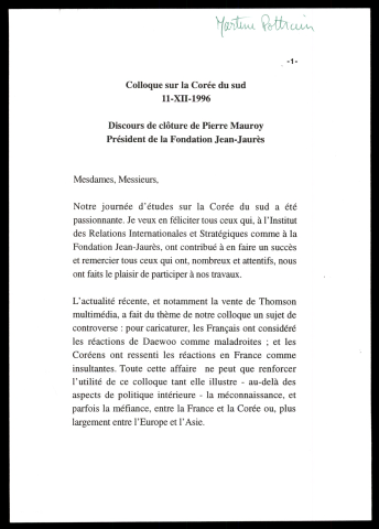 Colloque de la fondation Jean Jaurès sur la Corée du Sud. (Lille)