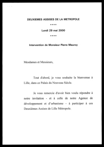 Deuxième assises de la métropole. (Lille)