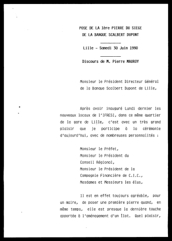 Pose de la première pierre de la banque Scalbert-Dupont. (Lille)