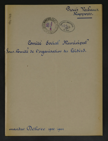 Comité social municipal, sous-comité de l'organisation des loisirs.