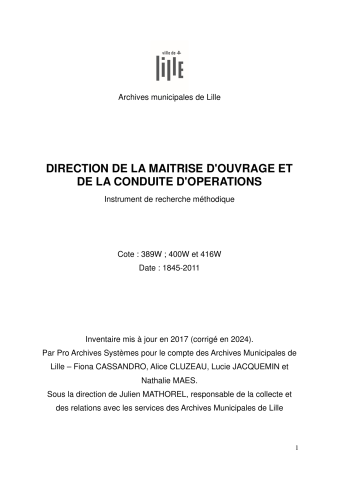 389W, 400W, 416W - Archives de la direction Maîtrise d'ouvrage et conduite d'opérations (1845-2011)
