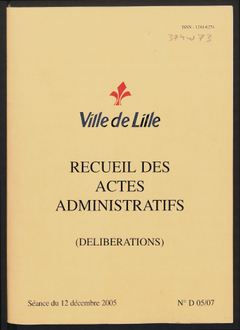 Délibérations, séance du 12 décembre 2005.