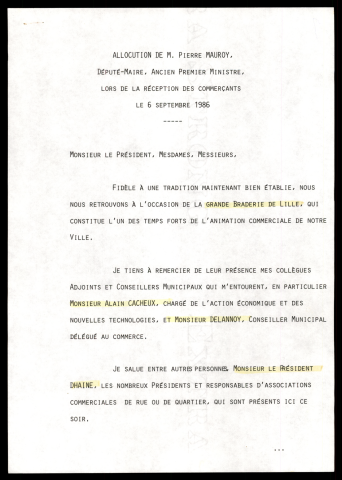 Réception en l'honneur des unions commerciales de Lille. (Lille)