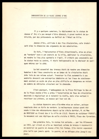 Inauguration de la place Jeanne d'Arc.