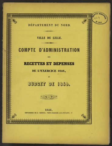 Compte d'administration 1848 et budget 1849.