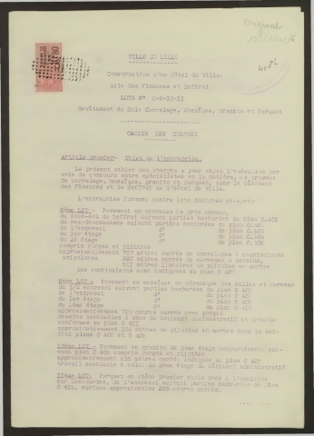 Délibération n°2149 - Hôtel de Ville. Aile des finances et Beffroi. Revêtement du sol. Adjudication.