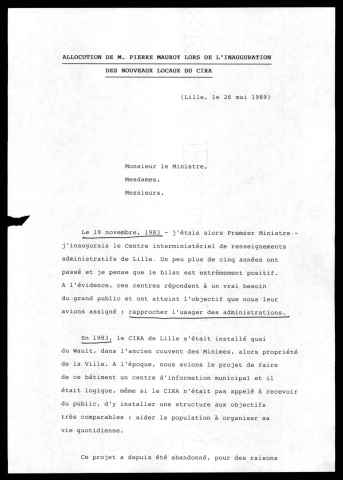 Inauguration des nouveaux locaux du CIRA. (Lille)