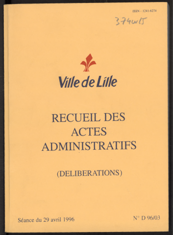 Délibérations, séance du 29 avril 1996.