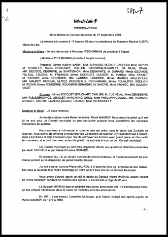 Conseil municipal du 27 septembre 2004.