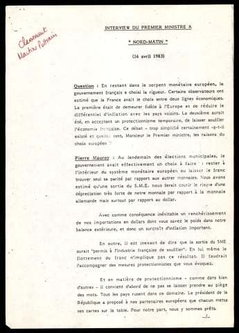 Interview du Premier ministre à Nord Matin.